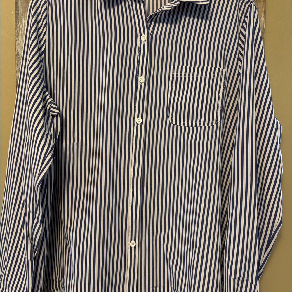 Blue and White Striped Men's Shirt